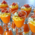 Gourmet canapés prepared by Boston private chef for event catering- Spanish Salmorejo Gazpacho