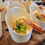 Elegant canapé platter for luxury Boston event catering- Shrimp Cocktail Avocado