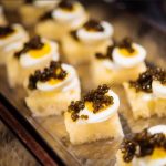Elegant canapé platter for luxury Boston event catering- Caviar Egg Toast