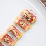 Gourmet canapés prepared by Boston private chef for event catering- Prosciutto & Melon