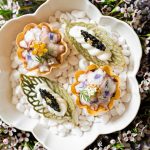 Elegant canapé platter for luxury Boston event catering- Octopus and Caviar