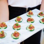 Elegant canapé platter for luxury Boston event catering- Tuna Cucumber