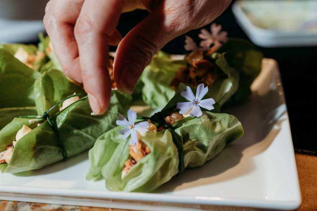 Fine dining canapés at a private event in Boston- Lobster Lettuce Wraps